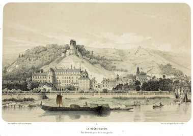 Vue Générale, prise de la rive gauche, Souvenirs de La Roche-Guyon, vues pittoresques et archéologiques du Château et de ses environ par A. Maugendre